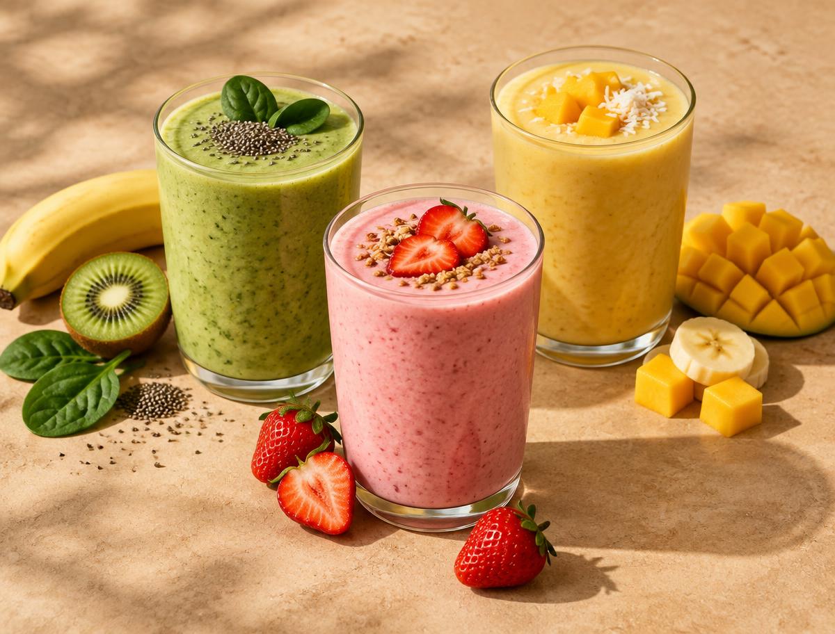 Three colourful smoothies
